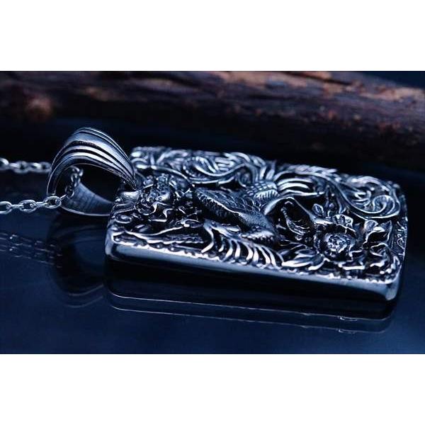 ステンレス ペンダント ネックレス メンズ 鳳凰 霊長 鳥 バード 蓮 花