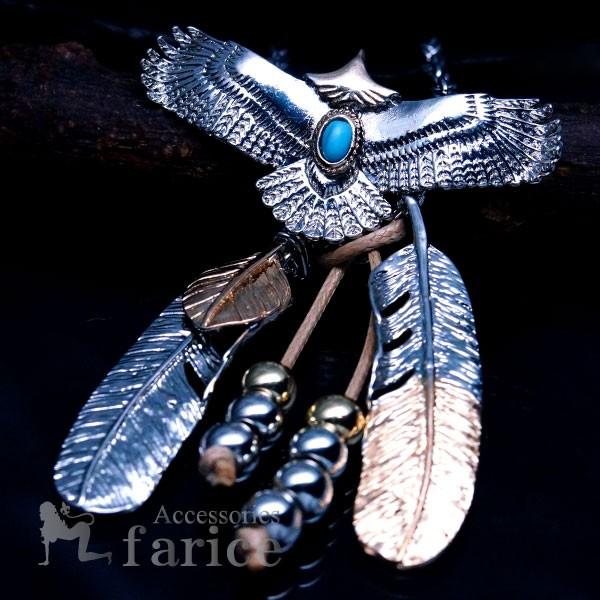 インディアンジュエリー ペンダント ネックレス メンズ ターコイズ イーグル 鷲 ハート フェザー 羽 イエローゴールド 玉 | Indian Jewelry