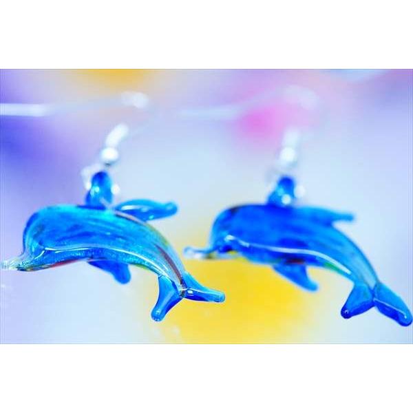イルカ ドルフィン アメリカンフック ピアス ガラス レディース 「青色 