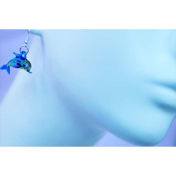 イルカ ドルフィン アメリカンフック ピアス ガラス レディース 「青色