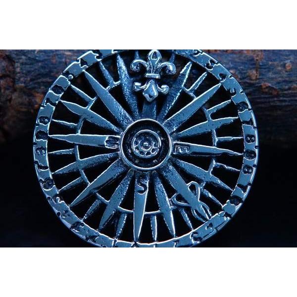 羅針盤 方位磁針 コンパス ユリ 花 紋章 メンズ ステンレス