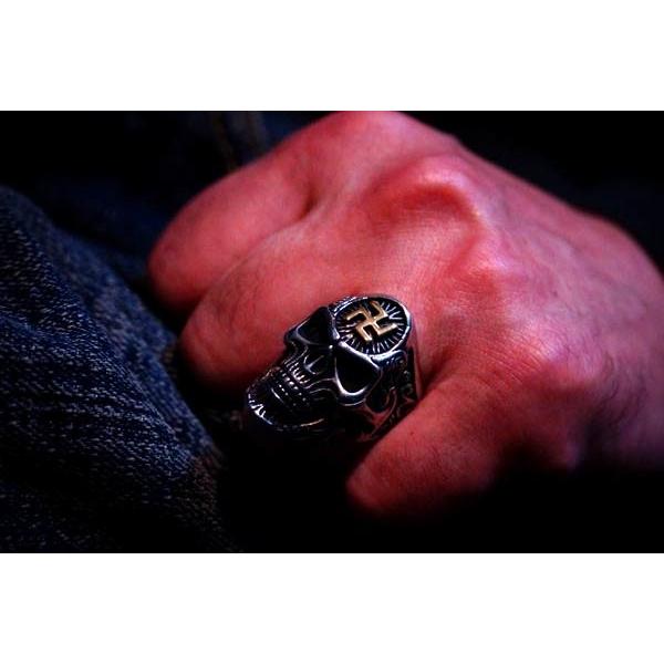 スカル 髑髏 左卍デザイン アラベスク 立体装飾 メンズ リング ビッグ