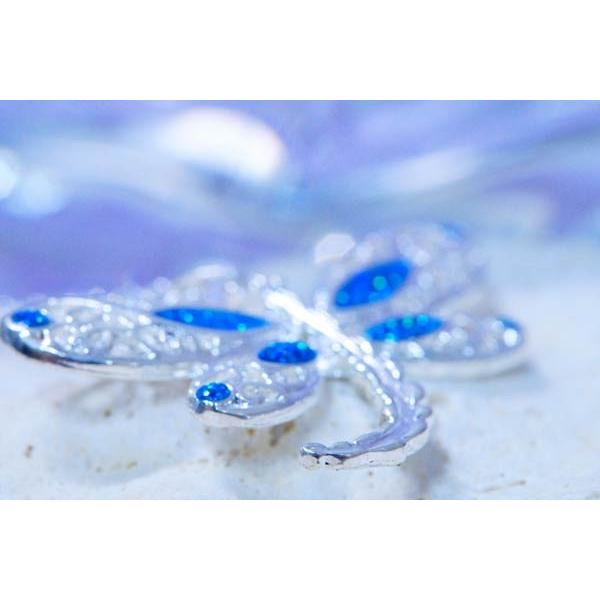 トンボモチーフ ネックレス トンボモチーフ 蜻蛉 ツタ柄 ブルーラメ レディース ペンダント