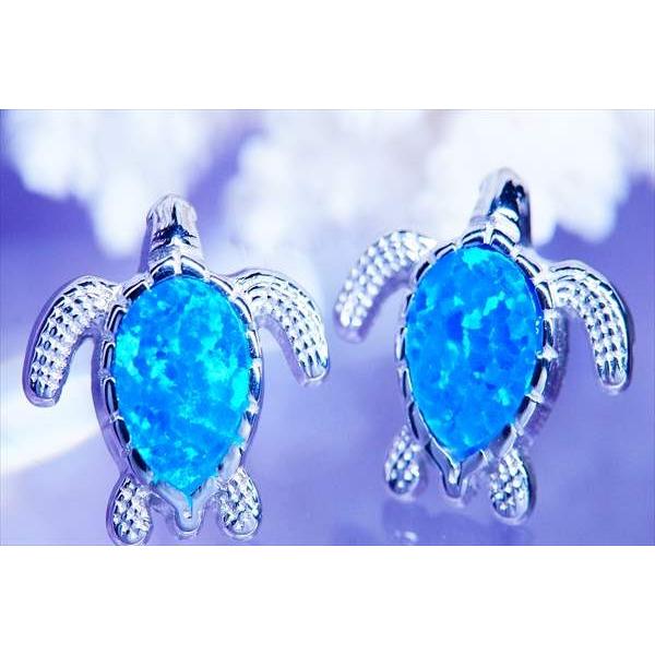 ハワイアンジュエリー ホヌ(海がめ)モチーフ ブルーオパール装飾 両面