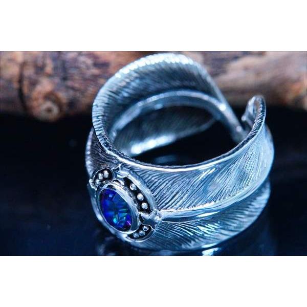 インディアンジュエリー 天然石 ミスティックトパーズ フェザー 羽 スター 星 シルバー925 フリーサイズ メンズ リング | Indian Jewelry | 03
