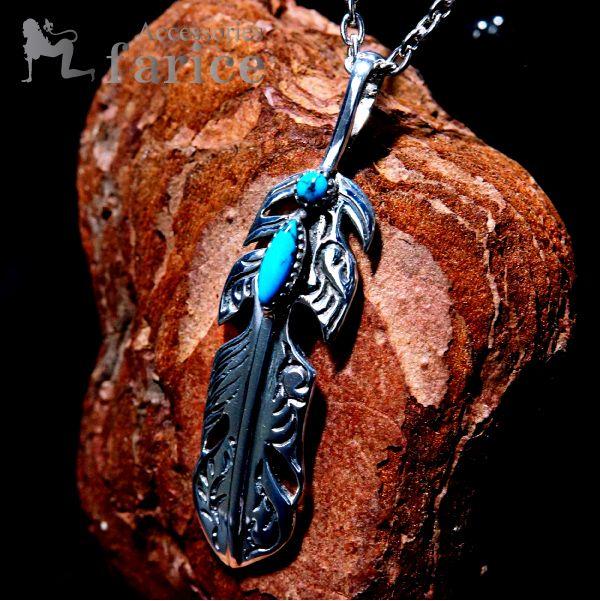 Indian Jewelry フェザー(羽)モチーフ 2カットターコイズ装飾 