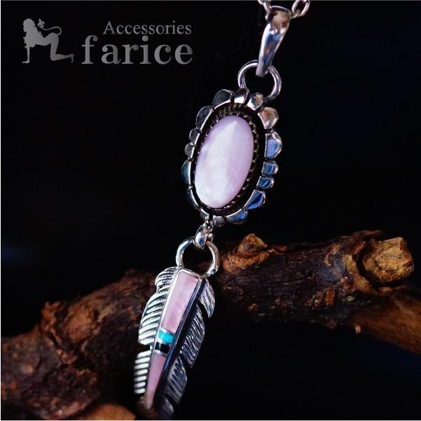 Indian Jewelry ピンクシェル&ターコイズ&オニキス装飾 フェザー(羽 