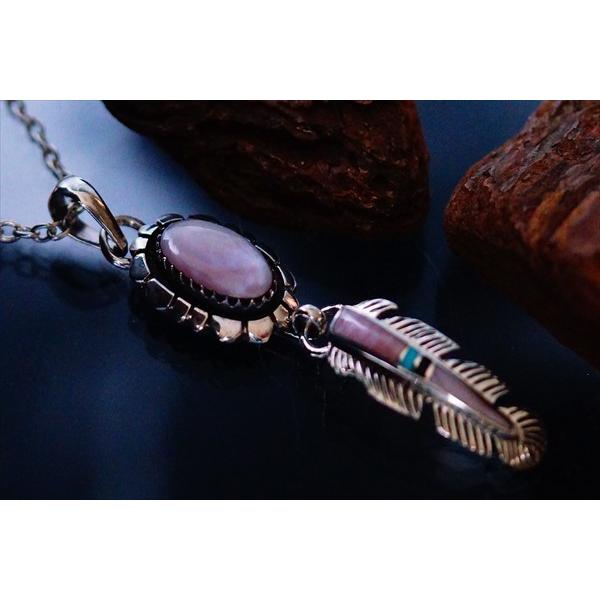 Indian Jewelry ピンクシェル&ターコイズ&オニキス装飾 フェザー(羽 