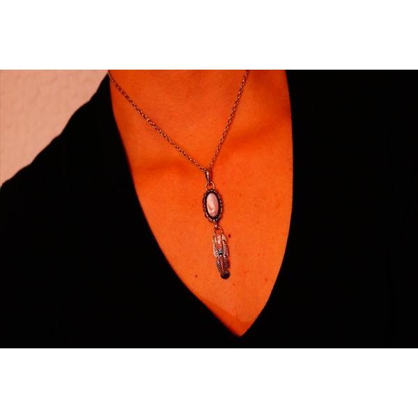 Indian Jewelry ピンクシェル&ターコイズ&オニキス装飾 フェザー(羽 