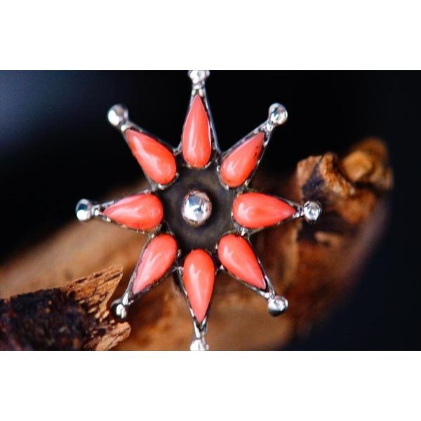 Indian Jewelry フラワー(花)デザイン レッドコーラル(珊瑚)ニードル