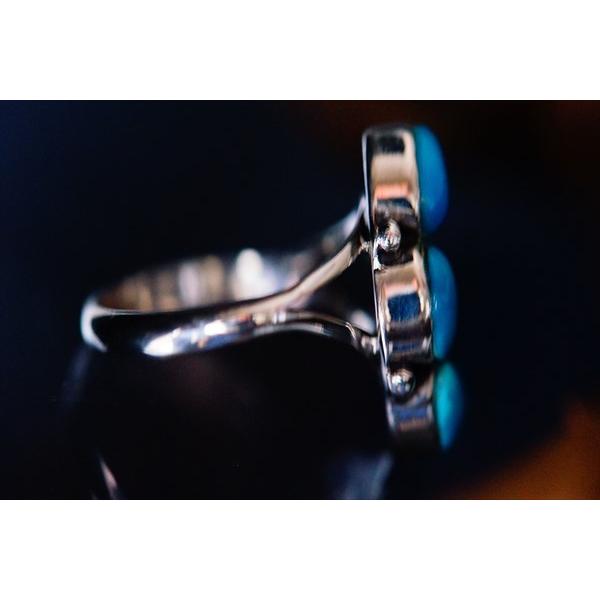Indian Jewelry 天然石 ターコイズ 3ポイント装飾 1枚リーフ(葉)彫り