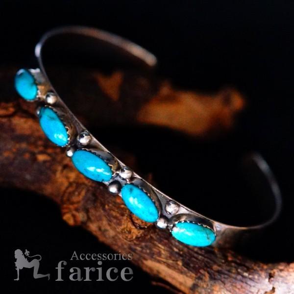 天然石 ターコイズ 5ポイント装飾 ベアパウ(熊の手)彫り メンズ インディアンジュエリー シルバー925 バングル ブレスレット