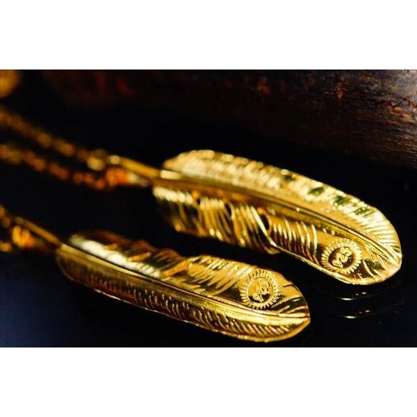 Indian Jewelry イーグルフェザー(鷲) 羽模様両面彫り ゴールド