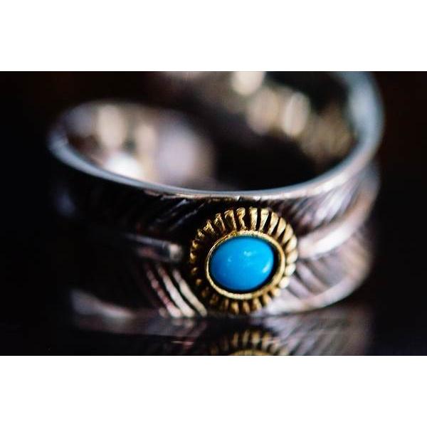 Indian Jewelry フェザー(羽)ラウンド内反りデザイン ターコイズ 