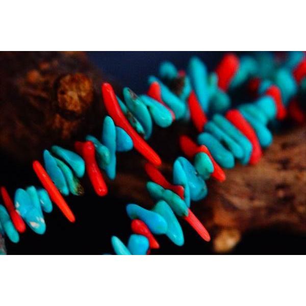 Indian Jewelry 天然石 ターコイズ&レッドコーラル(細石/ドロップ