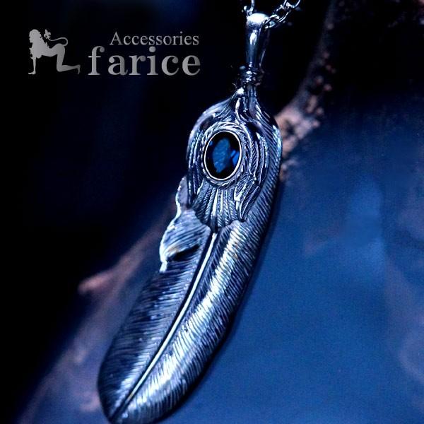 天然石 ロンドンブルートパーズ&イーグル立体装飾 フェザー(羽)・白仕上げ メンズ インディアンジュエリー シルバー925 ペンダント ネックレス