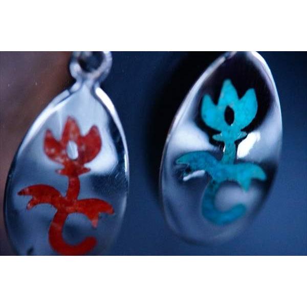 Indian Jewelry チューリップ(花)彫り ターコイズorレッドコーラル