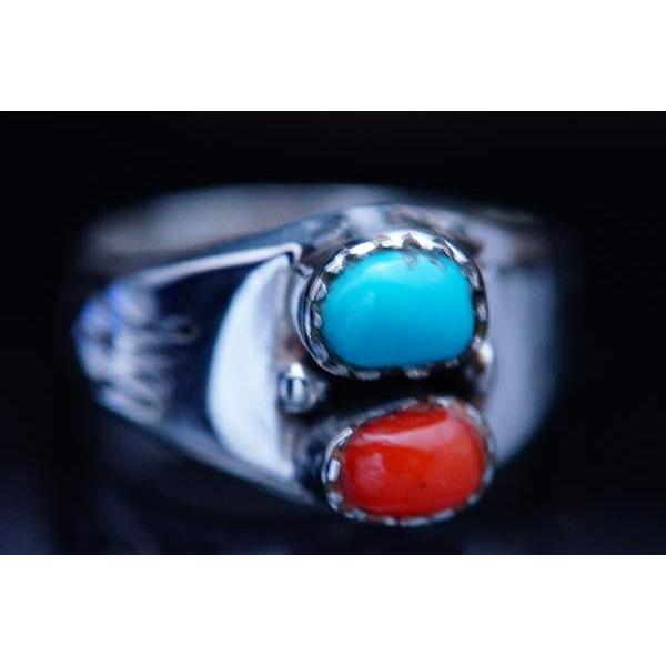 Indian Jewelry ターコイズ&レッドコーラル立体装飾 ベアパウ(熊の手