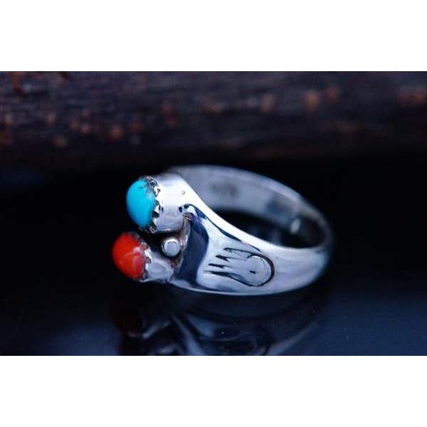 ★インディアンジュエリー ★ターコイズ&レッドコーラル シルバーリング　バングル INDIAN JEWELRY NAVAJO ナバホ族 ターコイズ&コーラル バングル