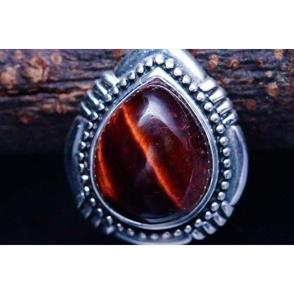 Indian Jewelry 天然石 レッドタイガーアイ(赤虎眼石)装飾 縁取り銀の