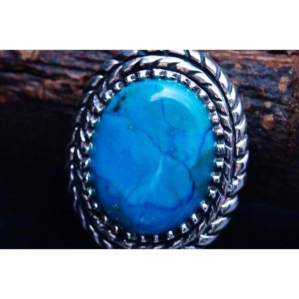 Indian Jewelry 天然石 ターコイズ装飾 縁取り縄目調立体型デザイン