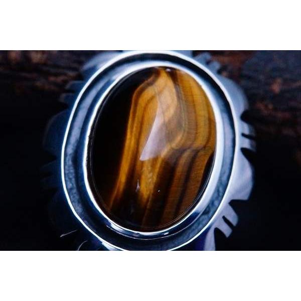 一点物【虎目針のインパクト】タイガータイチンルチルペンダント チェーン付 Indian Jewelry 天然石 タイガーアイ(虎眼石) 縁取りネイティブ