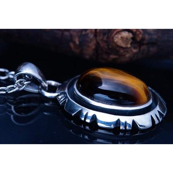 Indian Jewelry 天然石 タイガーアイ(虎眼石) 縁取りネイティブ