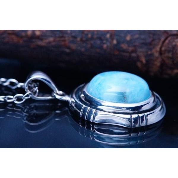 Indian Jewelry 天然石 ラリマー装飾 オーバル型立体プレート メンズ 