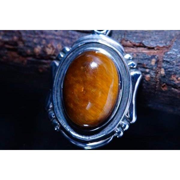 Indian Jewelry 天然石 タイガーアイ(虎眼石) 縁取りネイティブ
