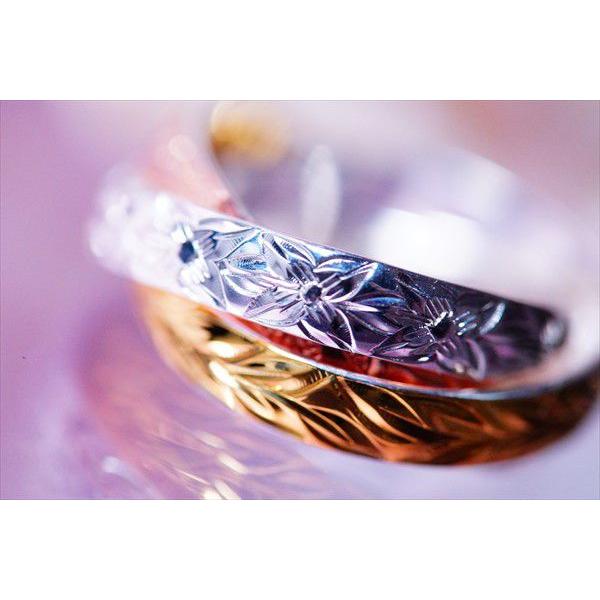 ハワイアンジュエリー プルメリア＆スクロール彫り模様のトリニティ