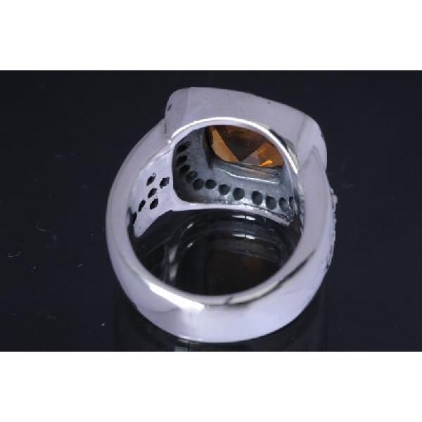 イエローストーン&ツインキュービックジルコニアクロス シルバーリング  