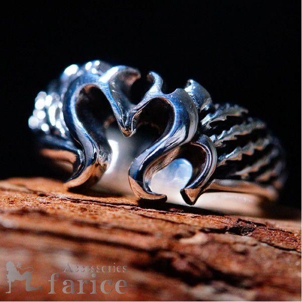 ファイヤーハートアラベスク＆稲妻模様のサイドサンダーシルバーリング