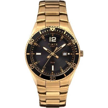 Timex メンズ ソーラー プレミアム ドレス 43mm 腕時計 - ツートーンケース ツートンカラー ブレスレット ブルーダイヤル