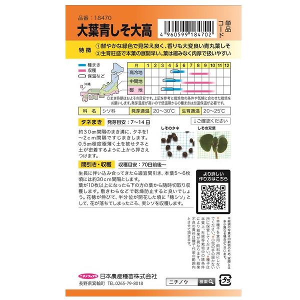 日本農産 野菜の種/種子 大葉青しそ 内容量5ml 種 （追跡可能メール便