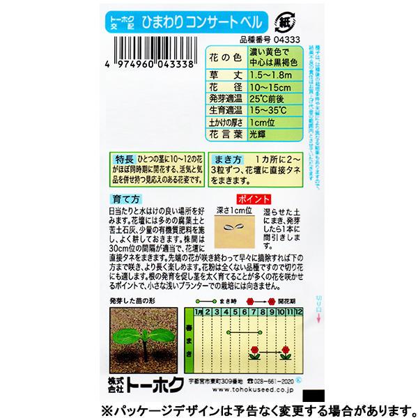 トーホク 花の種/種子 ひまわり コンサートベル 内容量2ml 種（追跡