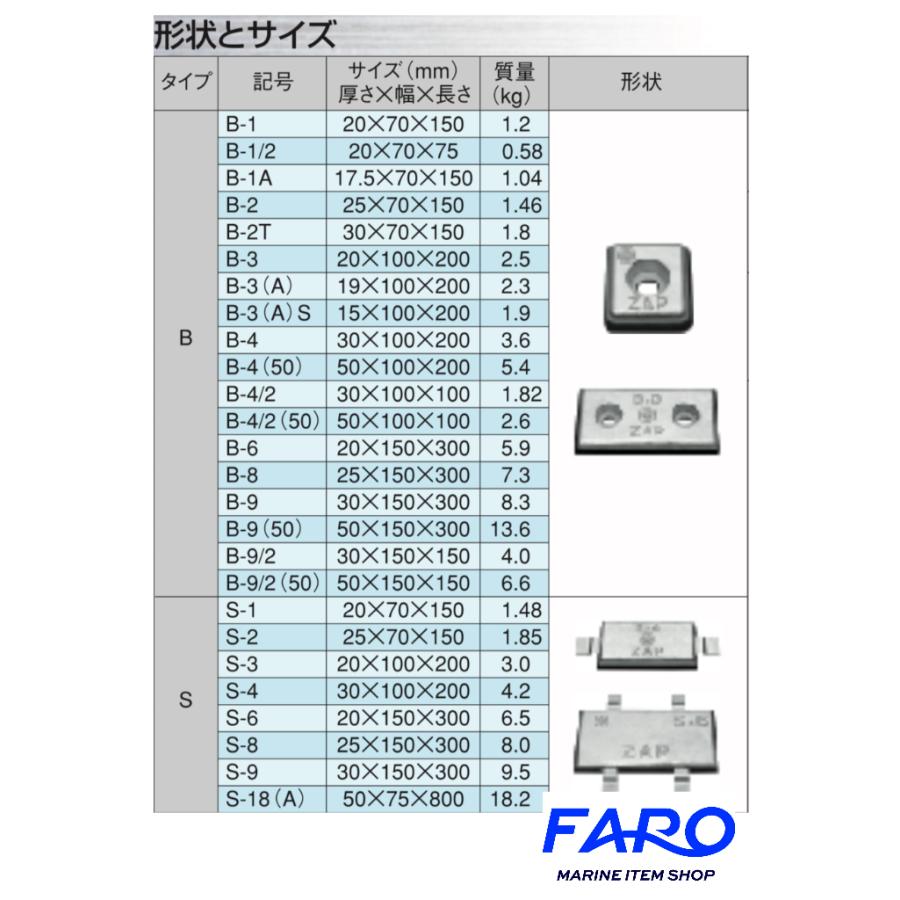 ZAP 防蝕亜鉛板 B-2(25mm×70mm×150mm) : FARO-MARINE - 通販