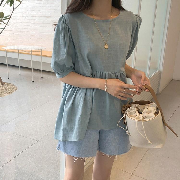 ブラウス レディース シャツ ブラウス 夏 韓国風 プリーツ 大きいサイズ バルーンスリーブ パフスリーブ 綿 コットン 麻 リネン おしゃれ 着痩せ ゆったり ファッションイン 通販 Yahoo ショッピング