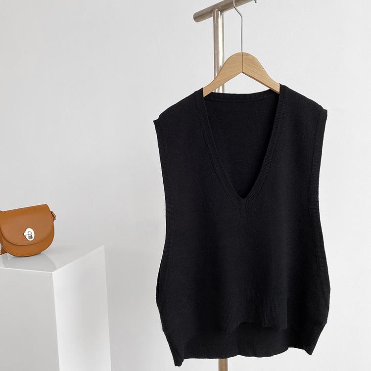 ベスト ブランド買うならブランドオフ ニットベスト 秋 冬 黒 トップス レディース 仕事 韓国風 スクール 高校 学生 ニット