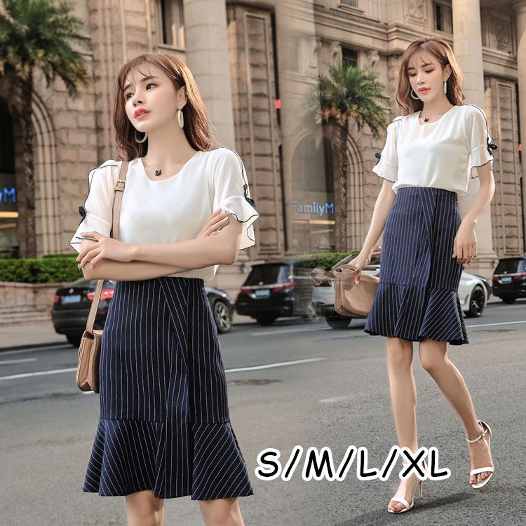 スカート ボトムス レディース きれいめ 春夏秋 フレアー おしゃれ ひざ丈 青 スカート Aライン フォーマル 通勤 ストライプ 40代 ハイウエスト 30代 50代 ファッションイン 通販 Yahoo ショッピング