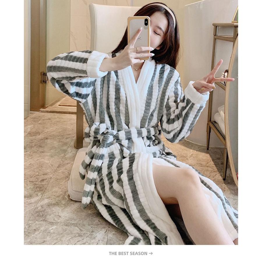 パジャマ レディース バスローブ ルームウェア 冬 フランネル 長袖 可愛い 厚手 韓国風 寝巻き 部屋着 寝間着 ストライプ バスローブ ナイトウェア ファッションイン 通販 Yahoo ショッピング