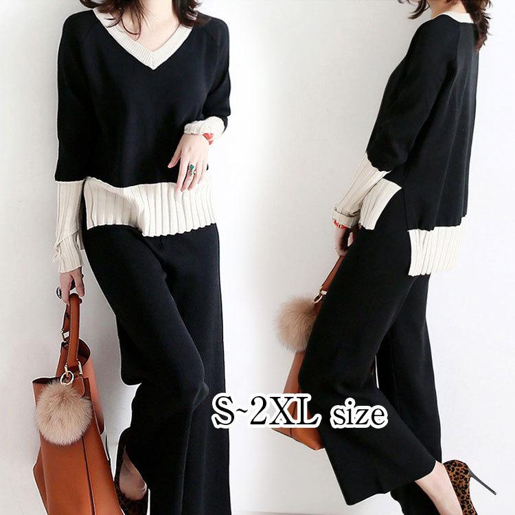 ニットセットアップ 40代 ニットセット レディース 韓国風 春新作 長袖 ロングパンツ セットアップ 着痩せ きれいめ 30代 50代 ファッションイン 通販 Yahoo ショッピング