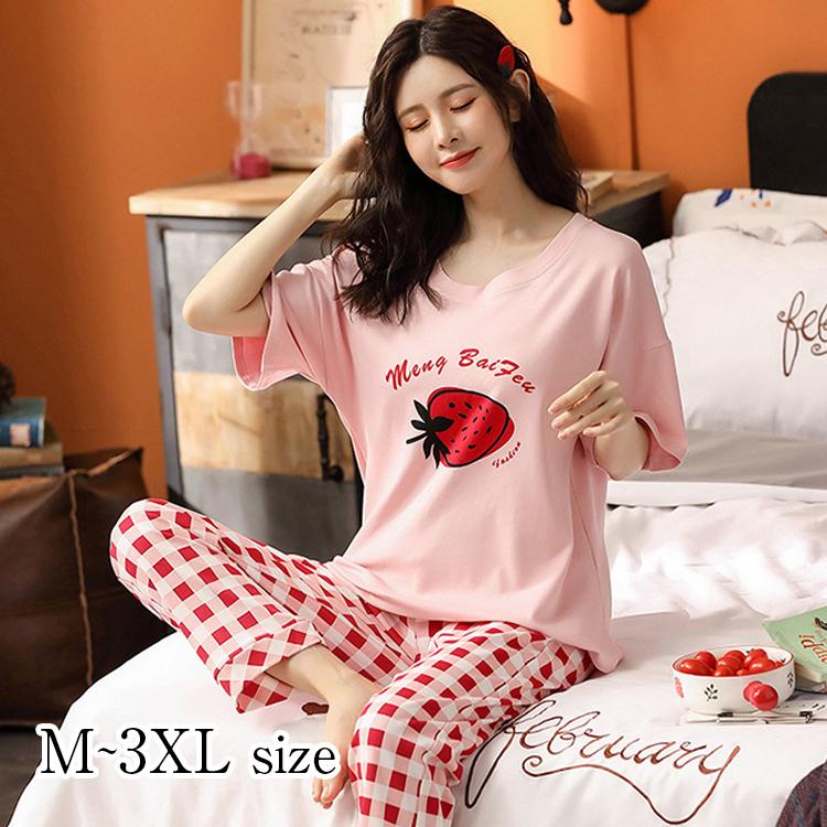 パジャマ レディース ルームウェア 春夏 綿 半袖 女性 セットアップ 可愛い いちご柄 韓国風 寝巻き 部屋着 上下セット ゆったり 代 30代 40代 50代 ファッションイン 通販 Yahoo ショッピング