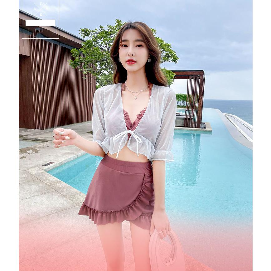 マーケティング 水着 レディース 3点セット 夏 小胸 バンドゥ パレオ リゾート パッド付き 体型カバー Uvカット ママ水着 海水浴 潜水 韓国風 可愛い 代 30代 40代 Aynaelda Com