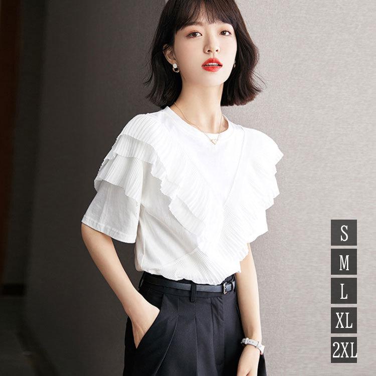 ブラウス レディース 白 オフィス 夏服 おしゃれ 半袖 40代 代 仕事 フリル トップス シャツ きれいめ 可愛い カジュアル 着痩せ 韓国風 大人 上品 通勤 新品 Y4503 アユストア 通販 半袖 シャツ フリルブラウス 韓国 ホワイト シンプル カジュアル