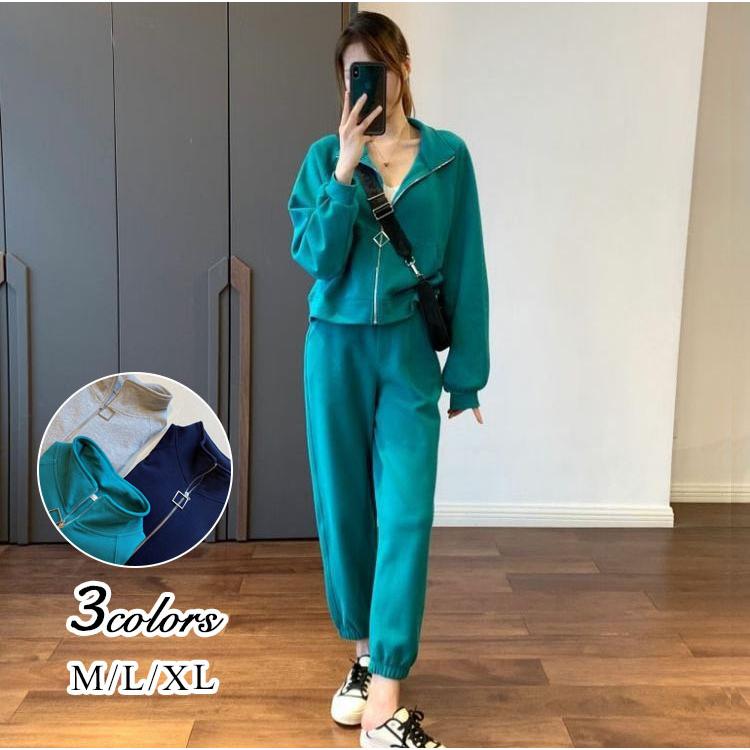 セットアップ 夏 レディース パンツ ジップアップ パーカー ワイドパンツ 上下セット コーデ ロングパンツ 新作 運動着 部屋着 カジュアル お歳暮