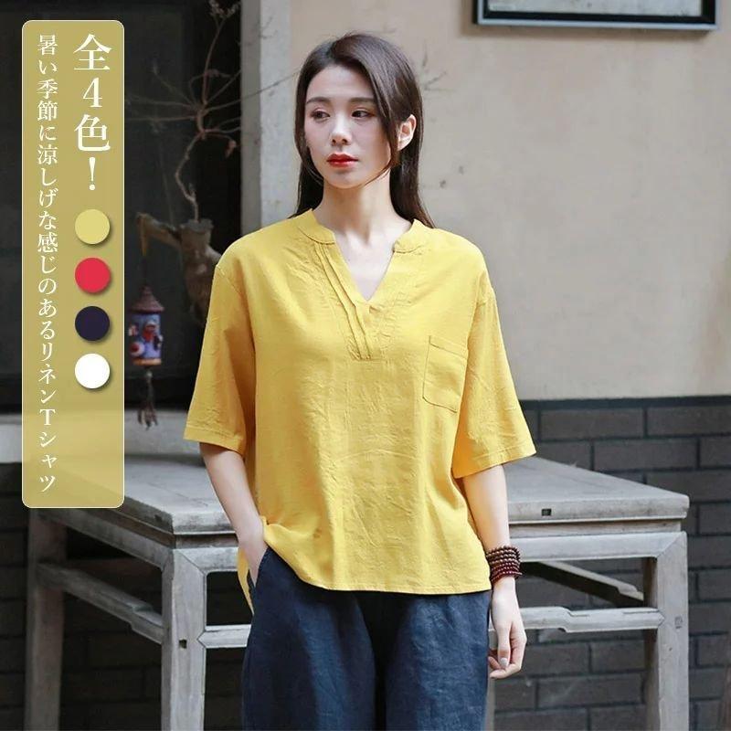 リネントップス レディース リネンTシャツ リネンブラウス 綿麻 麻