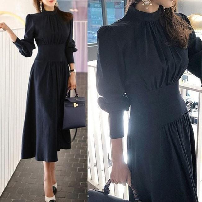 パーティードレス お呼ばれ 紺 ネイビー パフスリーブ 長袖 ハイネック ミモレ 成人式 お嬢様 ワンピース ワンピ ウエディング ブライダル 結婚式 二次会 ドレス D566 パーティードレス通販preciouslady 通販 Yahoo ショッピング