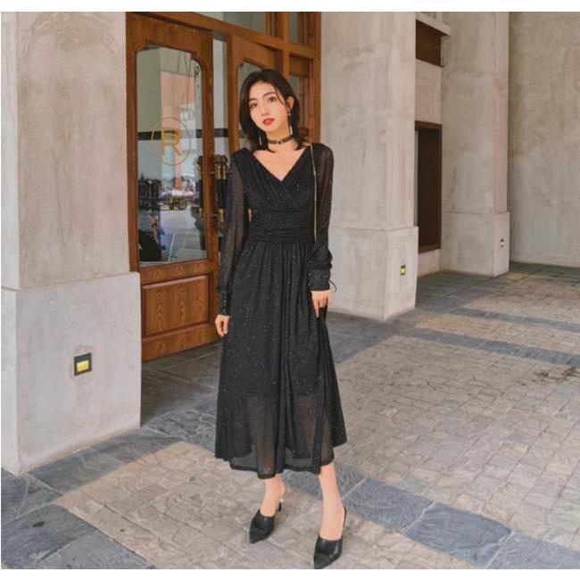 パーティードレス レディース カシュクール ロング 長袖 ワンピ