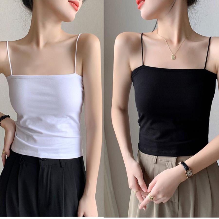 ロング丈 ブラトップ キャミソール 2枚セット カップ付き