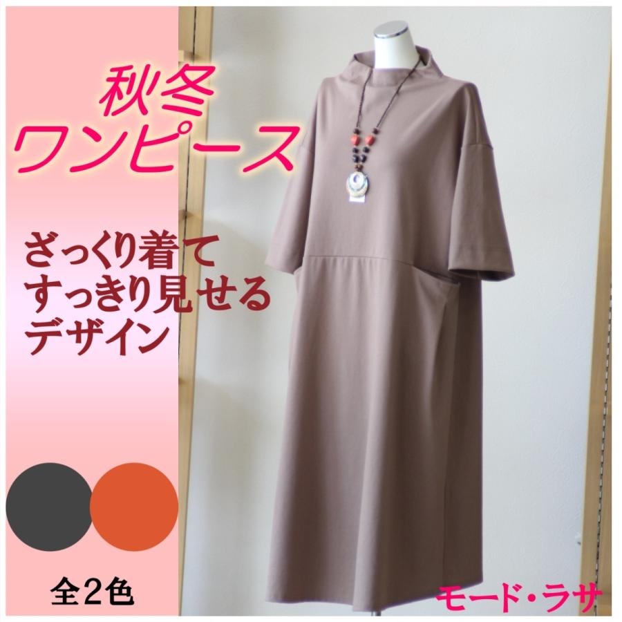 akane シャツ袖ストレッチワンピース FREE ワンピース 秋 Vネック